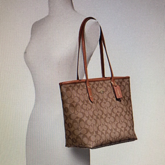 Coach khaki/blue leather city zip tote NWT - Picture 8 of 8